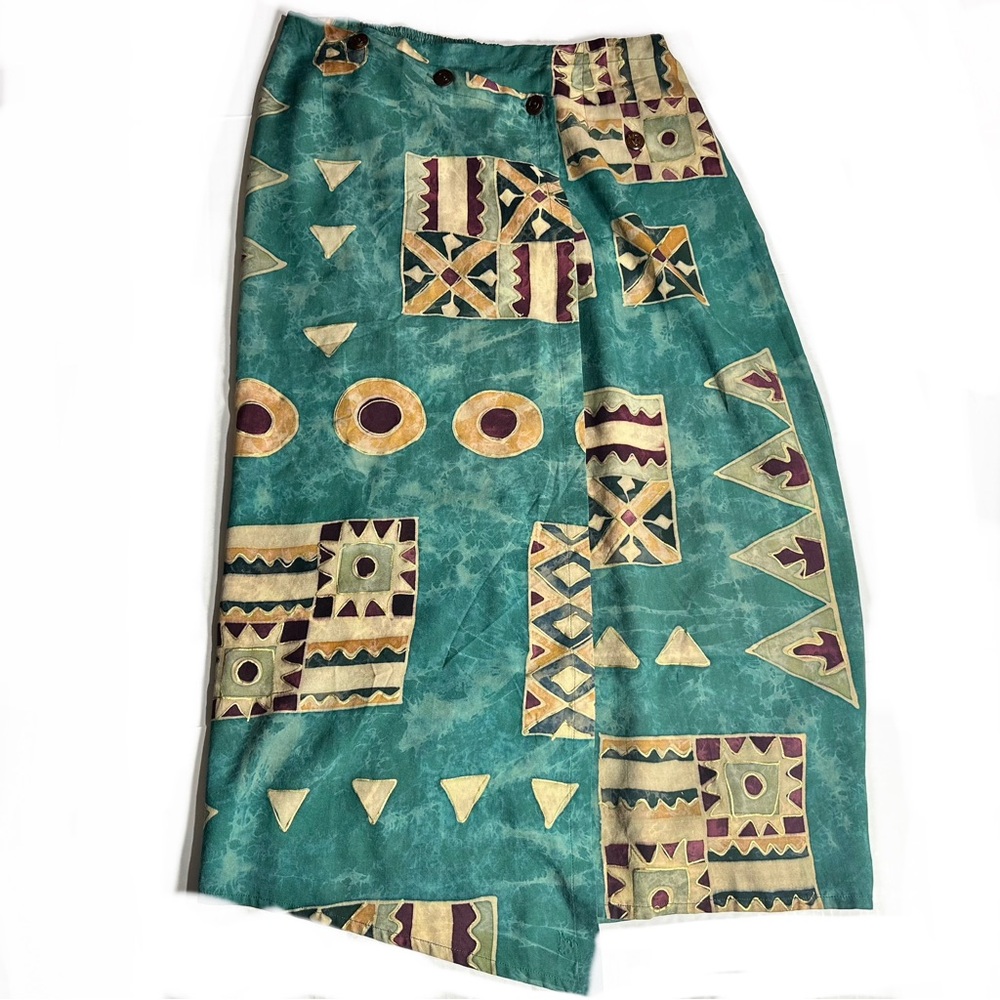Vintage Swift Originals Long Wrap Skirt Sz M L Tropical Ethnic Vacation Batik